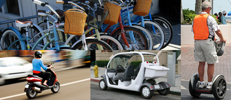 Arriba: Sevilla y Santiago en bicicleta. Abajo: Valencia en scooter y C�rdoba en City explorer. Derecha: San Sebasti�n en segway.