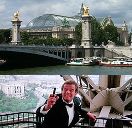 El Puente de Alejandro III y Roger Moore en la Torre Eiffel.