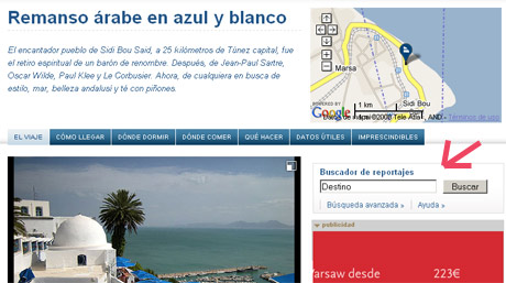 El buscador de noticias aparece en la parte superior derecha.